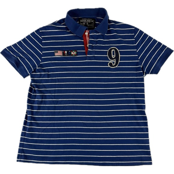 Vintage Nautica Polo Shirt Mens Large Blue & White Stripes Embroidered Y2K NJC 9 - Picture 1 of 11